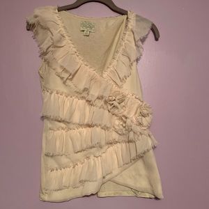 ANTHRO Deletta Cream Boho Floral Ruffle Sleeveless